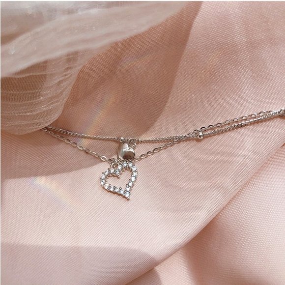 NEW 925 Sterling Silver Diamond Heart Necklace A - Picture 3 of 12